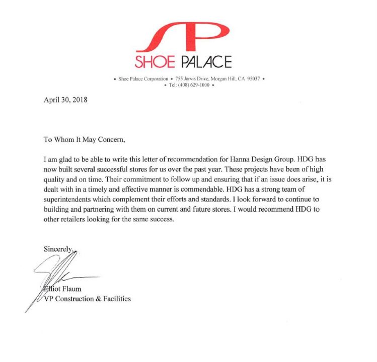 Letter of Recommendation Shoe Palace